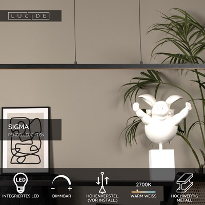 Lucide SIGMA - Pendelleuchten - LED Dim. - 1x36W 2700K - Schwarz